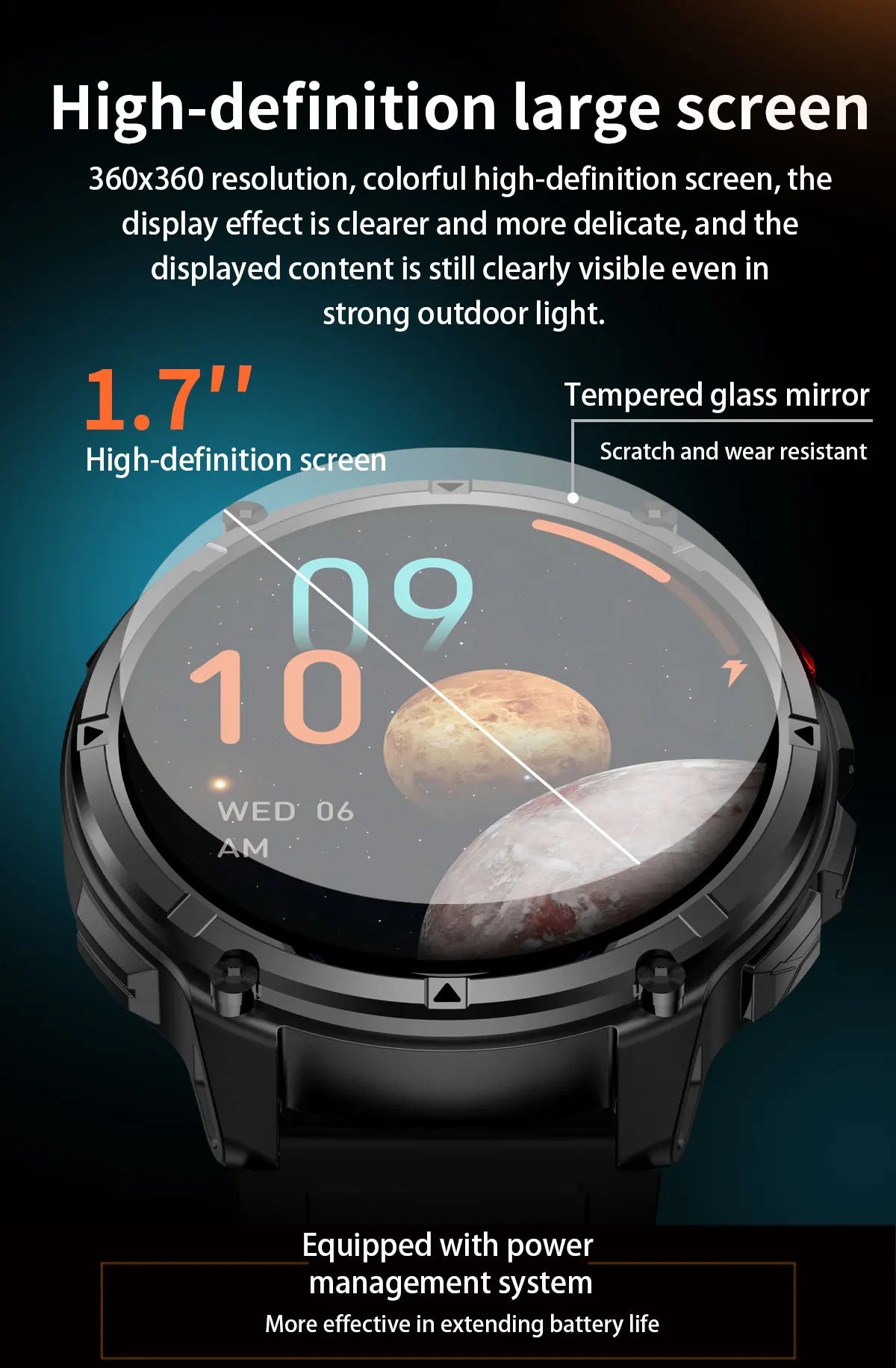 Waterproof GPS Compass Flashlight 1.7" AMOLED HD Call Sports Smart Watch