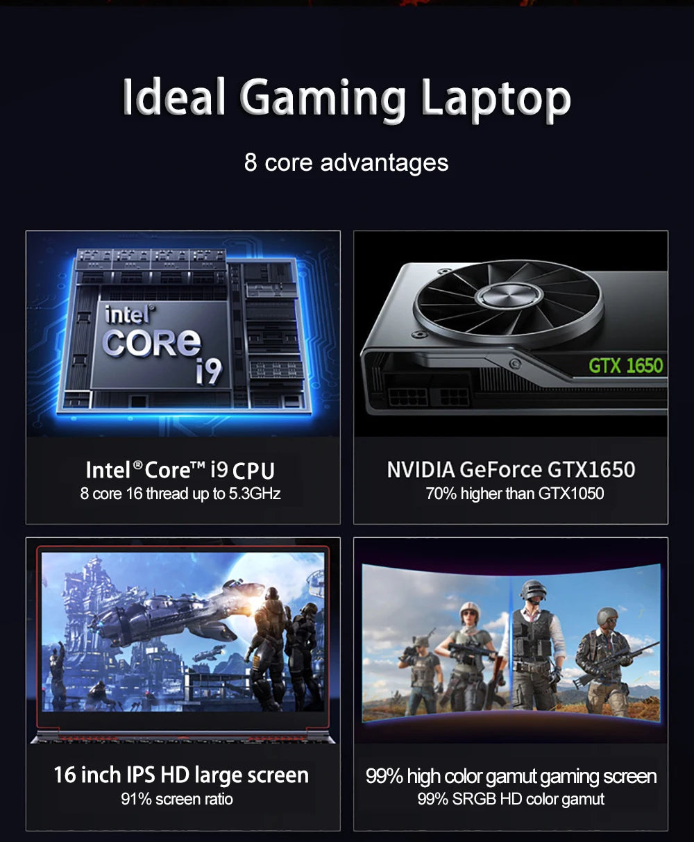 16.1 Inch Gaming Laptop GTX1650 4G Intel Core i9-9880H i7-9750H