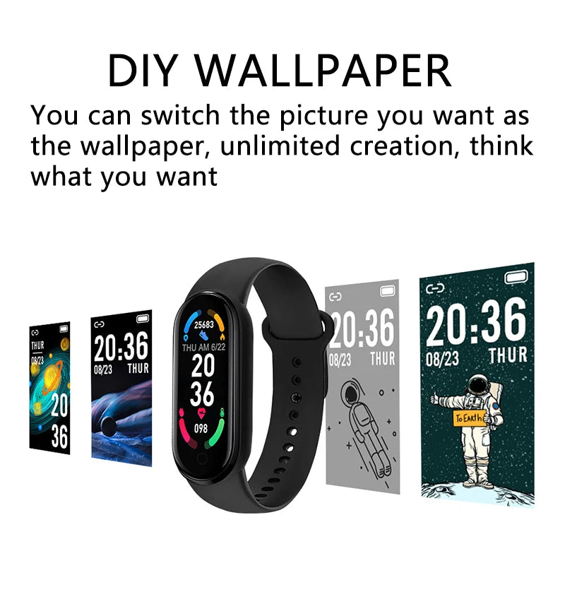 Waterproof M6 Smart Watch Men Women Fitness Sports Pressure Monitor Watches