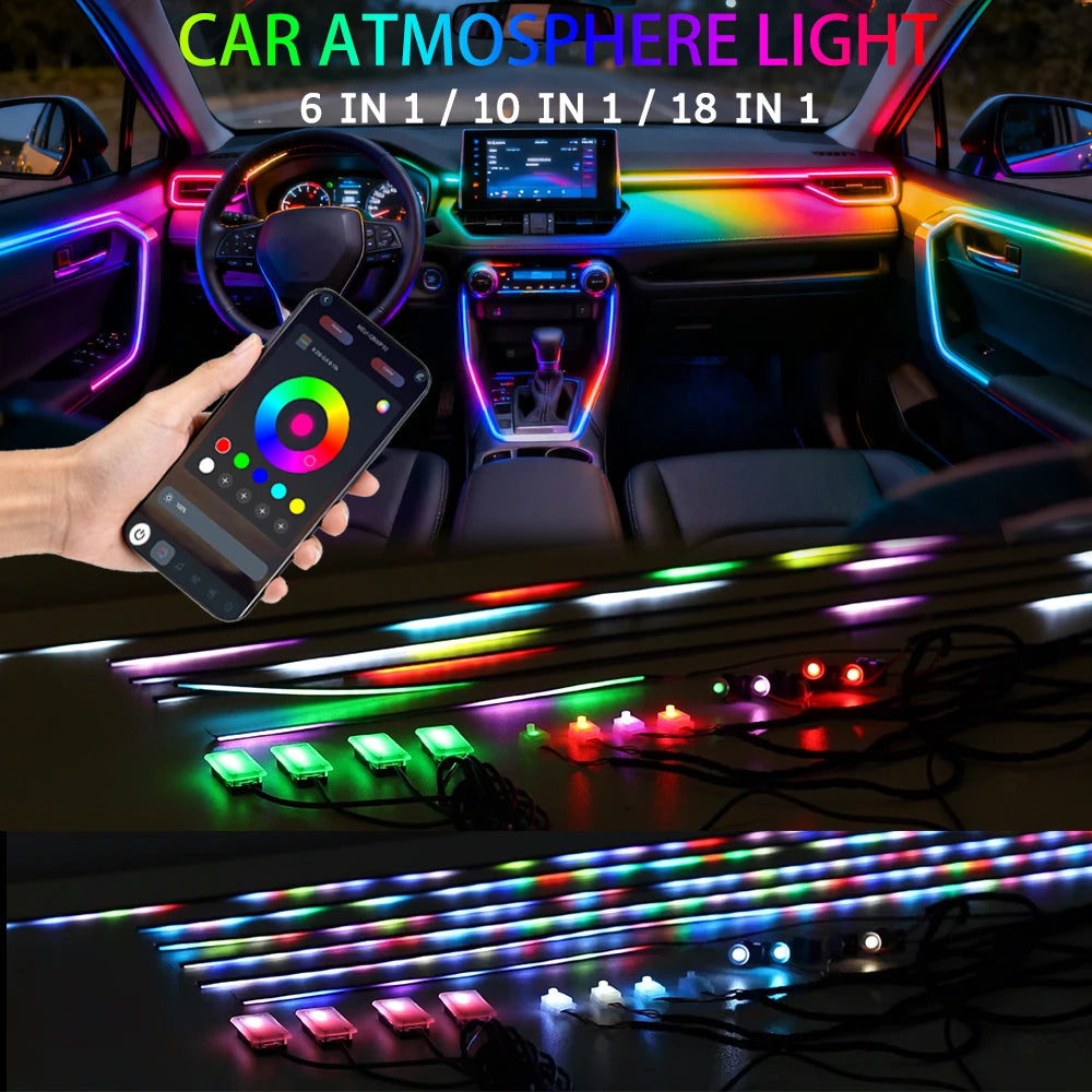 64 Colors RGB Symphony Car Ambient Light with APP Control