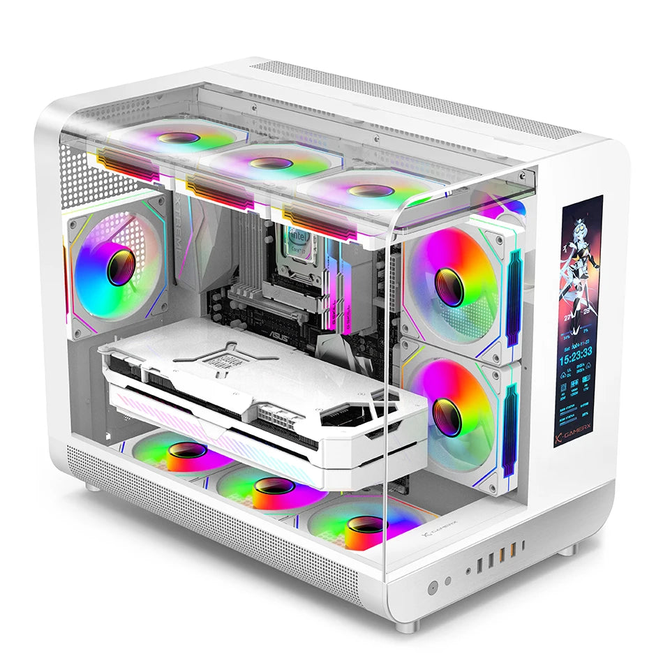 X-GAMERX Phantom Wings LCD Edition Black Seaview Room Case 360 Water-cooling Host