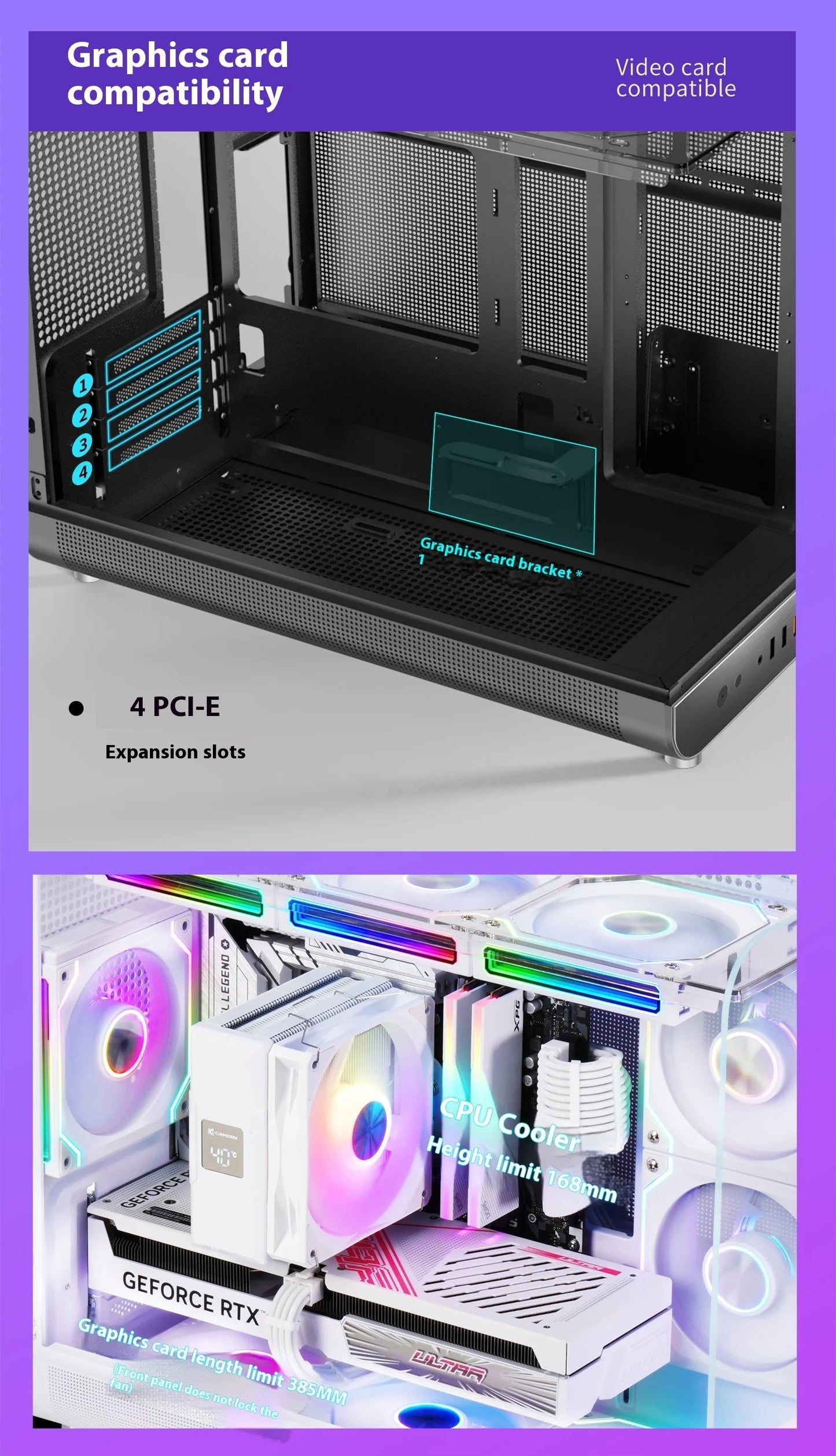X-GAMERX Phantom Wings LCD Edition Black Seaview Room Case 360 Water-cooling Host