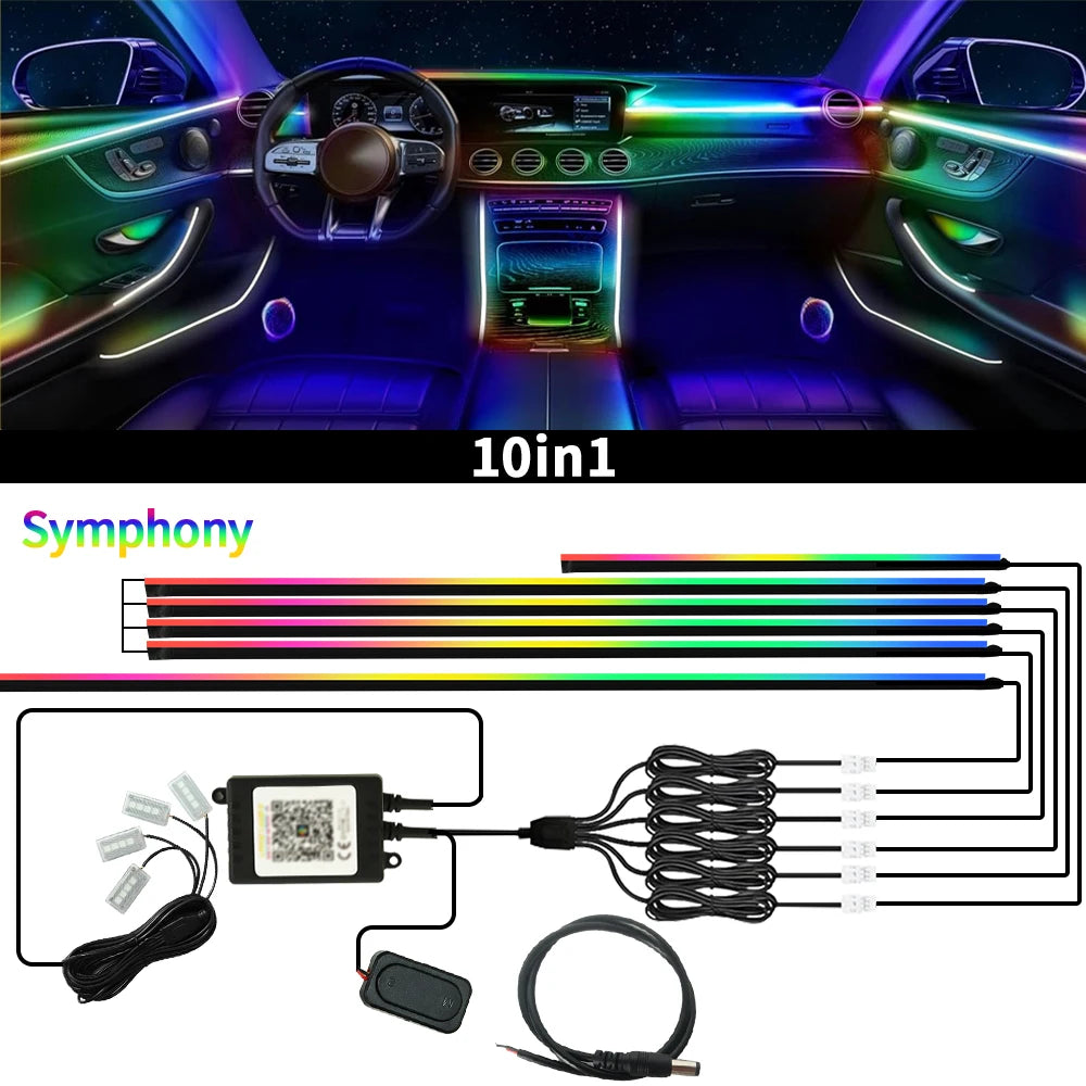 64 Colors RGB Symphony Car Ambient Light with APP Control