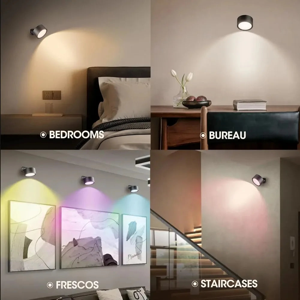 LED Wall Mounted Lights with Remote Wireless Magnetic Wall Sconces 3 Color
