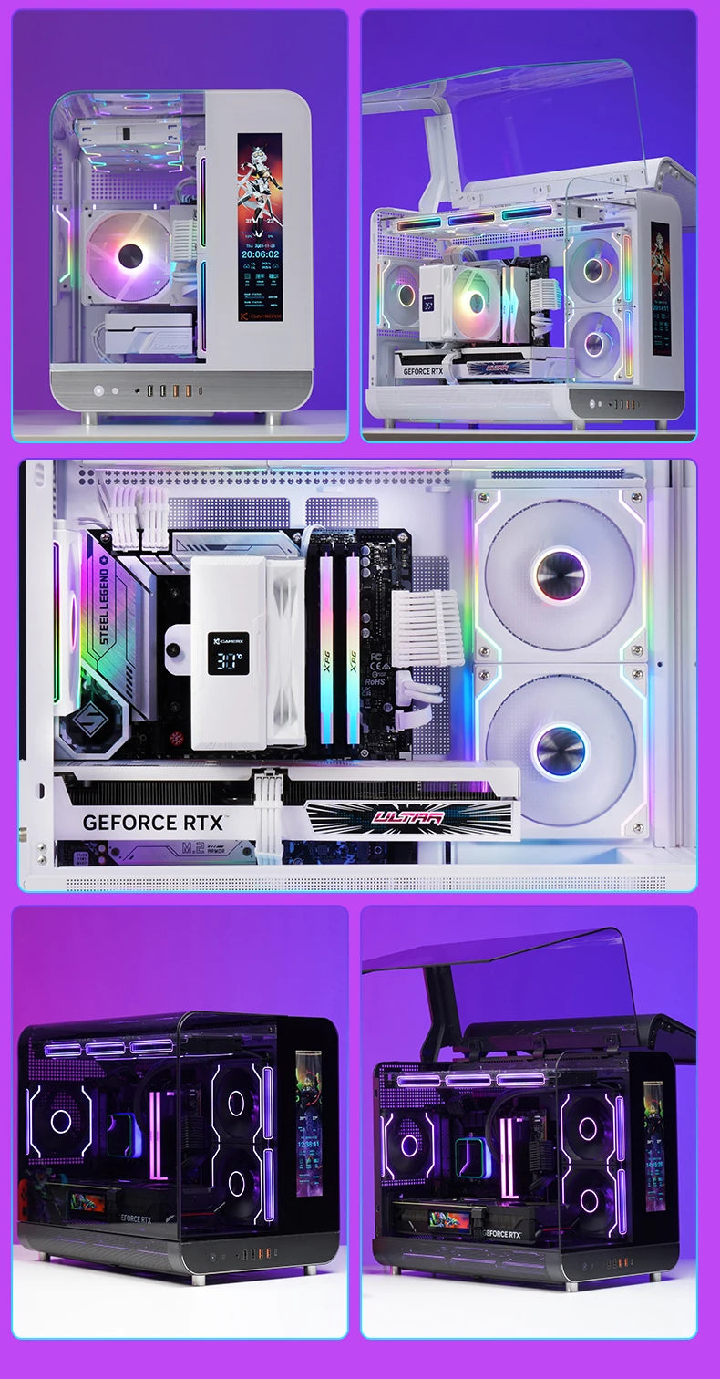 X-GAMERX Phantom Wings LCD Edition Black Seaview Room Case 360 Water-cooling Host