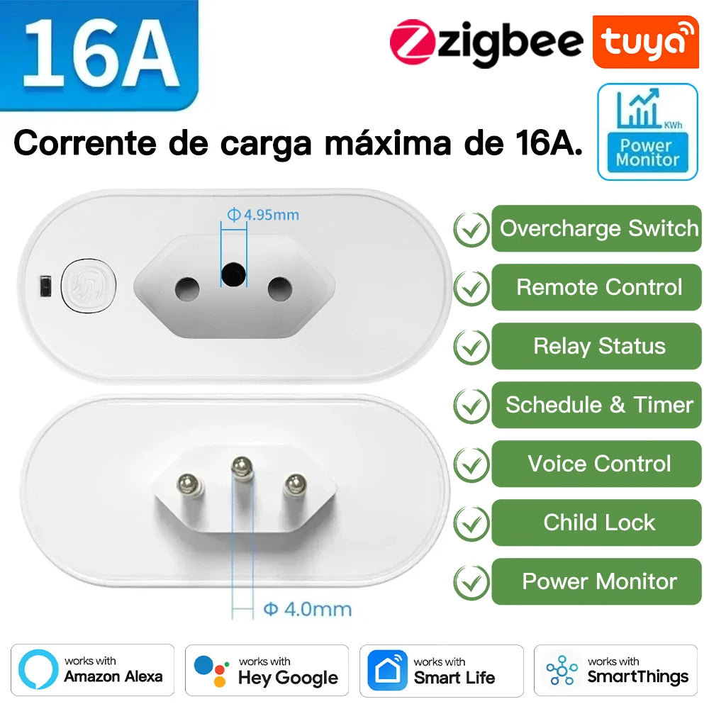 TNCE Tuya Brazil Plug 16/20A adapter, Smart outlet Voice control
