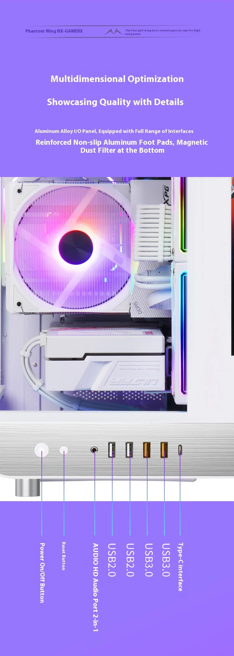 X-GAMERX Phantom Wings LCD Edition Black Seaview Room Case 360 Water-cooling Host