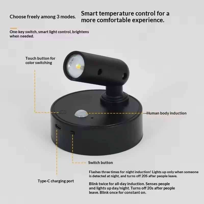 Magnetic Base USB Rechargeable LED Cordless Wall Light