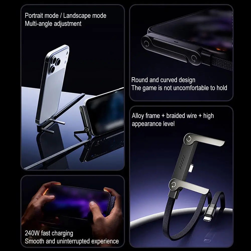 Foldable Bracket Data Cable 2-in-1 Data Wire Phone Tablet Stand Type-C