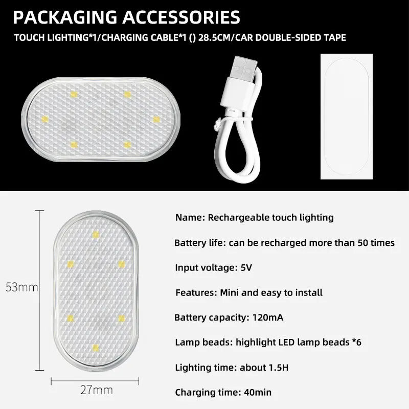 LED Touch Light Mini Wireless Car Interior Lighting Auto Roof Ceiling Reading Lamp
