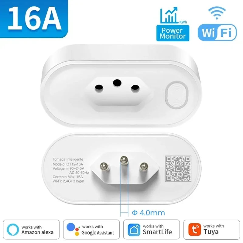 TNCE Tuya Brazil Plug 16/20A adapter, Smart outlet Voice control