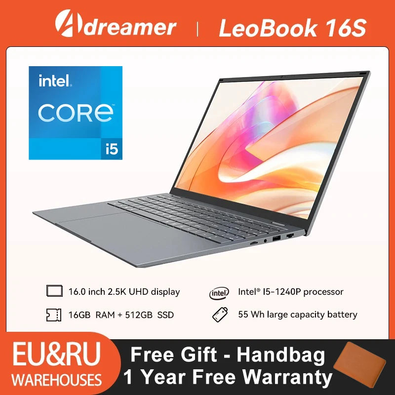 16 Inch Laptop with Intel Core i5 1240P 2.5K IPS Display Adreamer Laptop