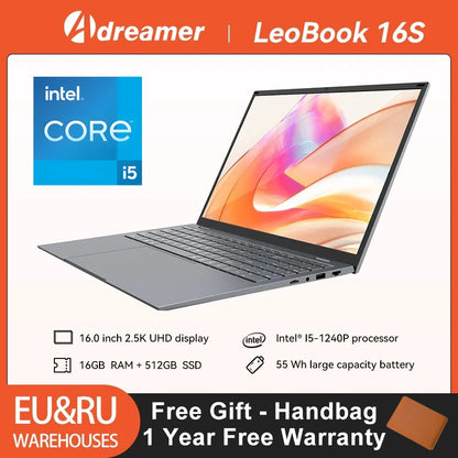 16 Inch Laptop with Intel Core i5 1240P 2.5K IPS Display Adreamer Laptop